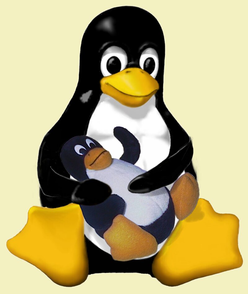 Happy Tux holding a plush Tux