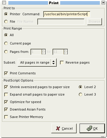 [acroread printer config panel]